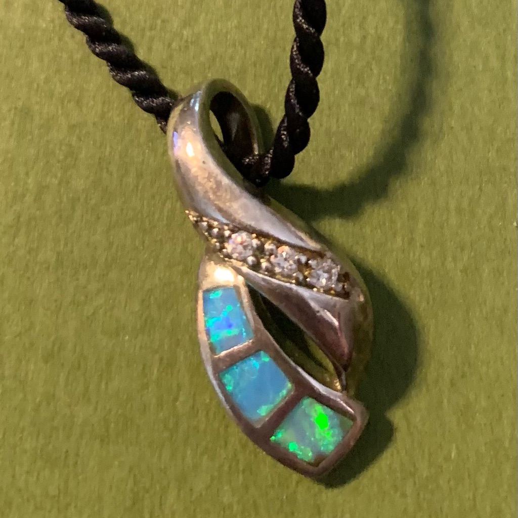 Lovely Sterling Opal And Rhinestone Necklace 20$